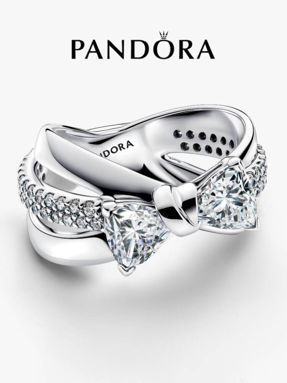 Pandora Sparkling Bow Crossover Ring